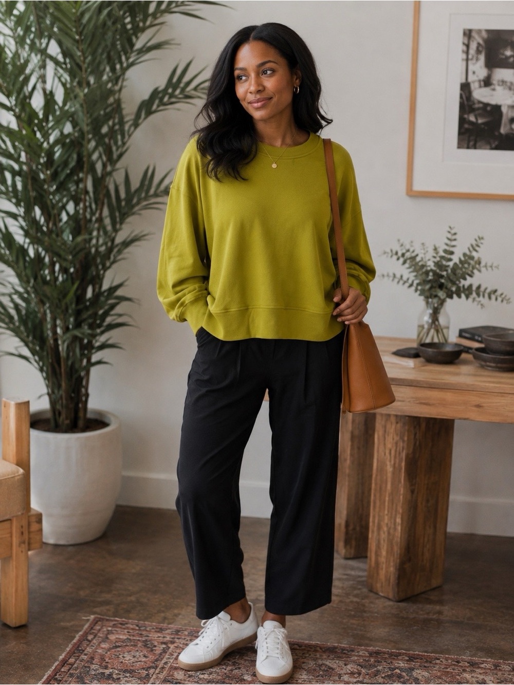 Women's Crew Neck Sweater - Chartreuse Green
